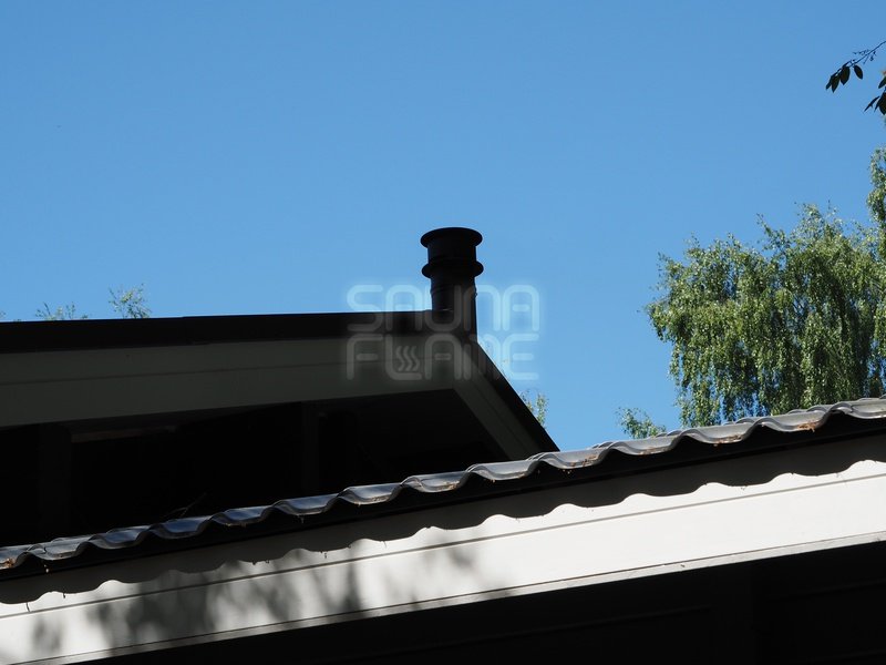 Деревенская сауна:Дымоход над крышей