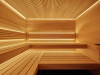 Сауна с парящим потолком:Светодиодная подсветка в сауне